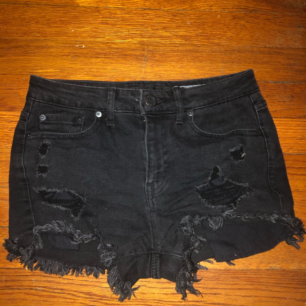 High waisted Black Ripped Jean Shorts